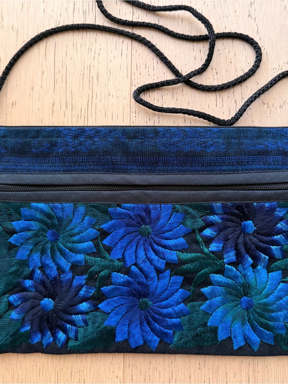 Embroidered Blue Floral Mexican Shoulder Bag - Picture 2 of 4